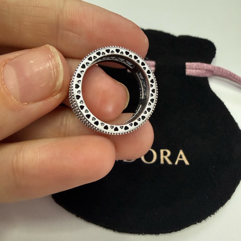 Pandora Silver Double Band Ring with Clear Cubic Stones - Picture 5 of 7